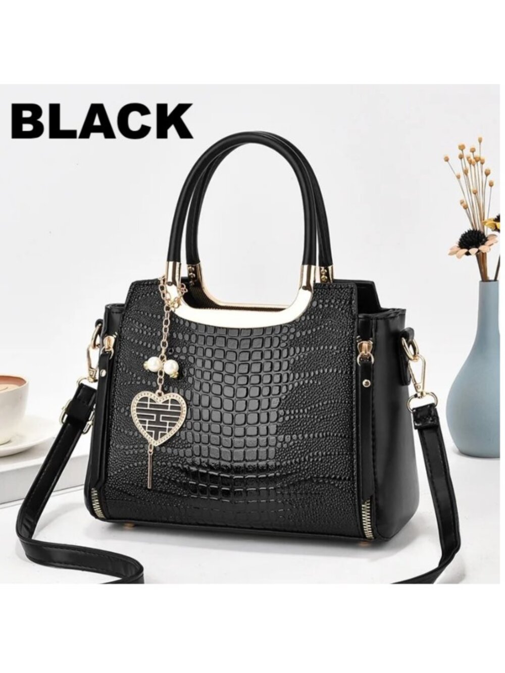 Women Casual Faux Crocodile Grain Leather Bag Crossbody Handbag